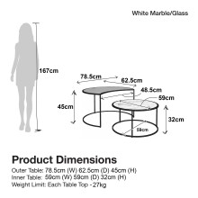 Satztisch >Halvor< (2er-Set) schwarz und weiß, MDF/Glas/Metall - 78x45x62cm (BxHxT)