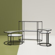 Satztisch >Halvor< (2er-Set) schwarz und weiß, MDF/Glas/Metall - 78x45x62cm (BxHxT)