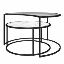 Satztisch >Halvor< (2er-Set) schwarz und weiß, MDF/Glas/Metall - 78x45x62cm (BxHxT)