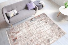 Teppich >Akropolis< in Grau / Lachsrosa, 100% Polyester - 150x80cm (LxB)