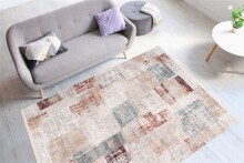 Teppich >Akropolis< in Grau / Lachsrosa, 100% Polyester - 150x80cm (LxB)