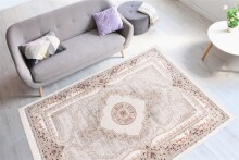 Teppich >Akropolis< in Grau / Lachsrosa, 100% Polyester - 150x80cm (LxB)