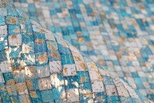 Teppich >Finish< in Türkis / Gold, 100% Leder - 170x120cm (LxB)