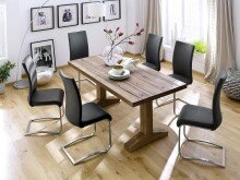 Esszimmerstuhl >Muvo II< (2er Set) in Schwarz aus Echtleder - 43x103x52 (BxHxT)