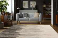 Teppich >Lavin< in Creme / Schwarz, 100% Leder - 170x120cm (LxB)