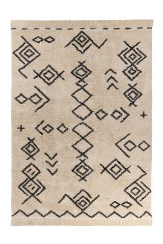 Teppich >Mylen< in Creme / Schwarz, 100% Baumwolle - 230x160cm (LxB)