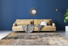 Teppich >Sinai< in Grau / Blau / Gold, 100% Viskose - 150x80cm (LxB)