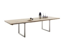 Kulissen-Esstisch >BROOKLYN< in Bianco geölt / Edelstahl - 200/300x73x100 (BxHxT)