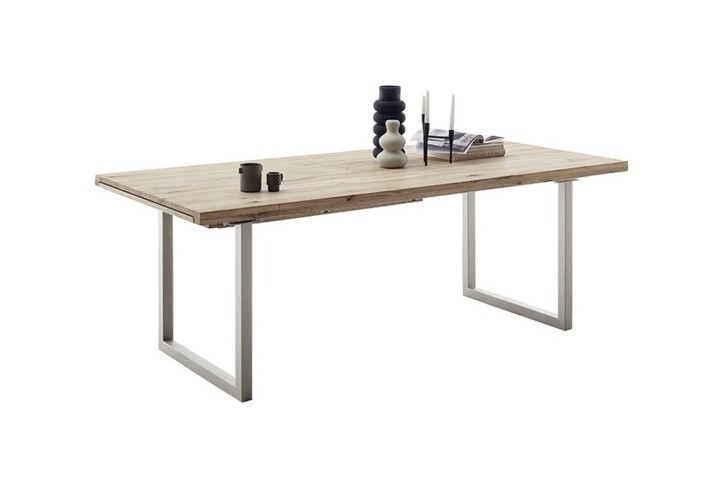 Kulissen-Esstisch >BROOKLYN< in Bianco geölt / Edelstahl - 220/320x73x100 (BxHxT)