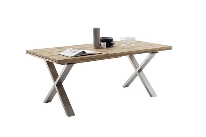 Kulissen-Esstisch >BROOKLYN< in Wildeiche geölt / Edelstahl - 280x73x100 (BxHxT)