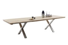 Kulissen-Esstisch >BROOKLYN< in Bianco geölt / Edelstahl - 280x73x100 (BxHxT)