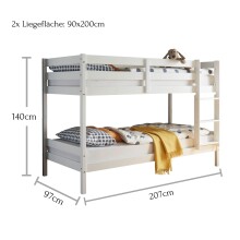Etagenbett >Moritz< inkl. 2x Rollrost, weiss, Kiefer teilmassiv - 97x140x207cm (BxHxT)