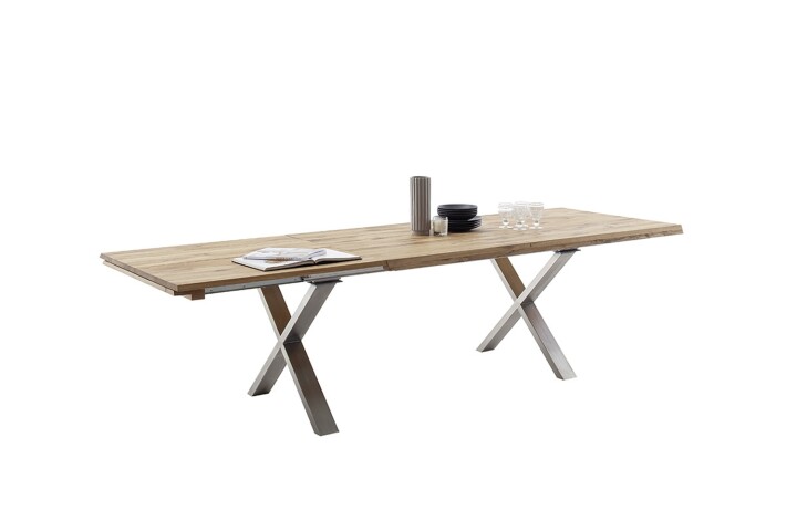 Kulissen-Esstisch >BROOKLYN< in Bianco geölt / Edelstahl - 280x73x100 (BxHxT)