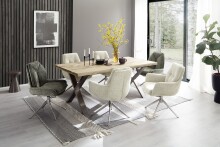 Kulissen-Esstisch >BROOKLYN< in Wildeiche geölt / Edelstahl - 300x73x100 (BxHxT)