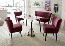 Essbank >LORD< Massivholzfüße, Bezugsstoff burgund - 136x87x65 (BxHxT)