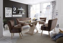 Essbank >MARCEL< Massivholzfüße, Bezug light brown - 176x87x65 (BxHxT)