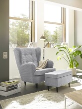 Fußhocker >OSKAR< in dove, Stoffbezug, weich, 100% Polyester - 63x43x42 (BxHxT)