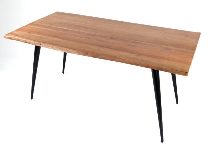 Esstisch >9204-180< Gestell Metall schwarz, Platte Massivholz Akazie - 180x90x78cm (LxBxH)