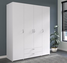 Kleiderschrank >Daily 1< 2 Schubladen, 4 Türen, in Weiss - 160x185x51cm (BxHxT)