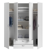 Kleiderschrank >Daily 1< 2 Schubladen, 4 Türen, in Weiss - 160x185x51cm (BxHxT)