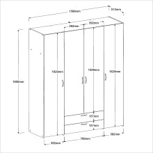 Kleiderschrank >Daily 1< 2 Schubladen, 4 Türen, in Weiss - 160x185x51cm (BxHxT)