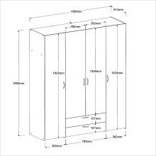 Drehtürenschrank >Daily 11< 4 Türen, 2 Schubladen, in Eiche Dekor - 160x185x51cm (BxHxT)