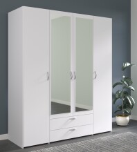 Drehtürenschrank >Daily 3< 4 Türen, 2x Spiegel, 2 Schübe, in Weiss - 160x185x51cm (BxHxT)