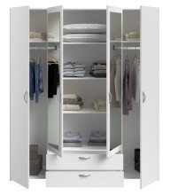 Drehtürenschrank >Daily 3< 4 Türen, 2x Spiegel, 2 Schübe, in Weiss - 160x185x51cm (BxHxT)