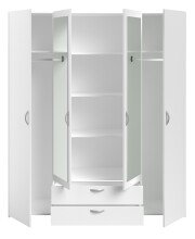 Drehtürenschrank >Daily 3< 4 Türen, 2x Spiegel, 2 Schübe, in Weiss - 160x185x51cm (BxHxT)