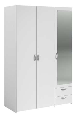Drehtürenschrank >Daily 4< 3 Türen, 1x Spiegel, 2 Schübe, in Weiss - 120x185x51cm (BxHxT)
