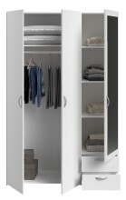 Drehtürenschrank >Daily 4< 3 Türen, 1x Spiegel, 2 Schübe, in Weiss - 120x185x51cm (BxHxT)