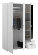Drehtürenschrank >Daily 4< 3 Türen, 1x Spiegel, 2 Schübe, in Weiss - 120x185x51cm (BxHxT)