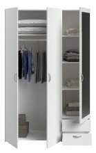 Drehtürenschrank >Daily 4< 3 Türen, 1x Spiegel, 2 Schübe, in Weiss - 120x185x51cm (BxHxT)