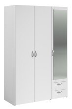Drehtürenschrank >Daily 4< 3 Türen, 1x Spiegel, 2 Schübe, in Weiss - 120x185x51cm (BxHxT)