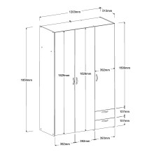 Drehtürenschrank >Daily 12< 3 Türen, 2 Schubladen, in Eiche Dekor - 120x185x51cm (BxHxT)