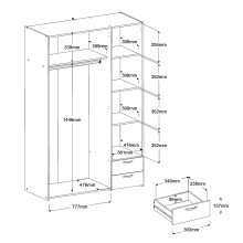 Drehtürenschrank >Daily 12< 3 Türen, 2 Schubladen, in Eiche Dekor - 120x185x51cm (BxHxT)