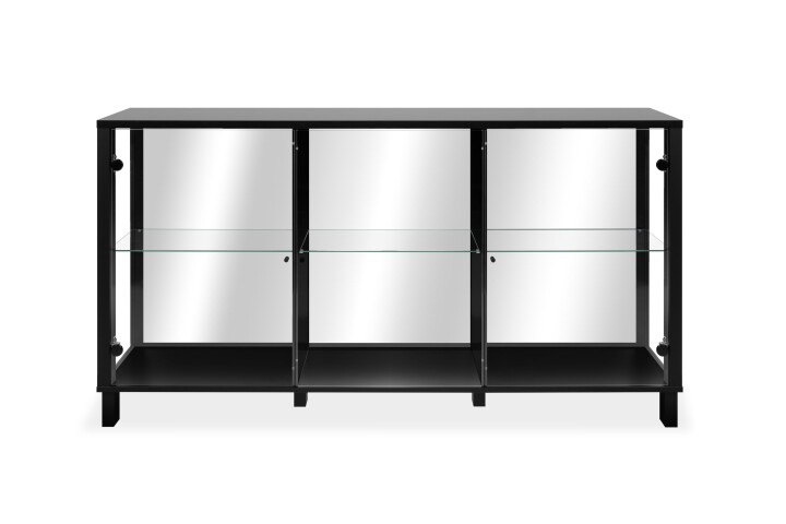 Sideboard >Albi< Vitrinen-Sideboard in Schwarz / Glas / Spiegel - 160x85x37,5cm (BxHxT)