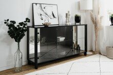 Sideboard >Albi< Vitrinen-Sideboard in Schwarz / Glas / Spiegel - 160x85x37,5cm (BxHxT)