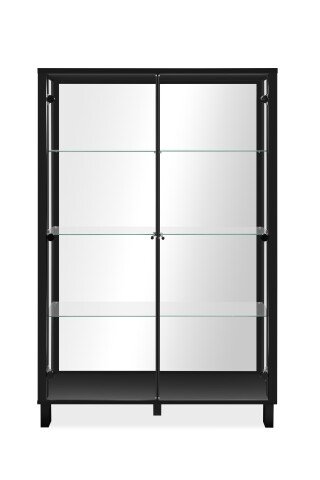 Vitrine >Albi< in Schwarz / Glas / Spiegel - 100x150x33cm (BxHxT)