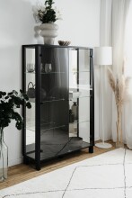 Vitrine >Albi< in Schwarz / Glas / Spiegel - 100x150x33cm (BxHxT)