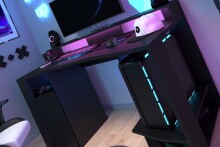Gamingtisch >Gaming 2< (Set) inkl. Regal, LED-Beleuchtung, Dekor schwarz - 152x87x62cm BxHxT)