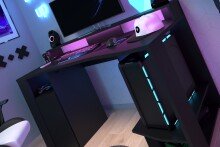 Gamingtisch >Gaming 2< (Set) inkl. Regal, LED-Beleuchtung, Dekor schwarz - 152x87x62cm BxHxT)
