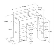 Hochbett >Shelter 11< in Eiche / Weiss - 204x193x132cm (BxHxT)