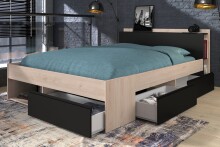 Stauraumbett >Most 8< in Schwarz / Jackson Eiche -...