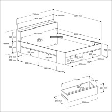 Stauraumbett >Most 8< in Schwarz / Jackson Eiche - 220x170x79cm (LxBxH)