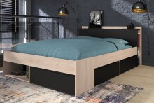 Stauraumbett >Most 8< in Schwarz / Jackson Eiche - 220x170x79cm (LxBxH)