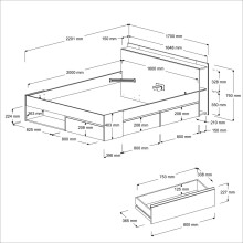 Stauraumbett >Most 8< in Schwarz / Jackson Eiche - 220x170x79cm (LxBxH)