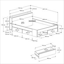 Stauraumbett >Most 8< in Schwarz / Jackson Eiche - 220x170x79cm (LxBxH)