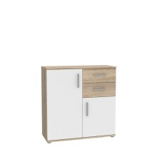 Kommode >IKOLI< 2 Türen, 2 Schübe, Sonoma Eiche Dekor / Weiss - 79,9x81,7x31,4cm BxHxT