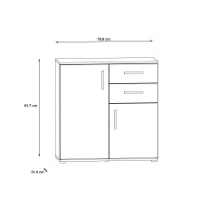 Kommode >IKOLI< 2 Türen, 2 Schübe, Sonoma Eiche Dekor / Weiss - 79,9x81,7x31,4cm BxHxT